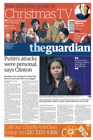 The Guardian (UK) Newspaper Front Page for 17 December 2016