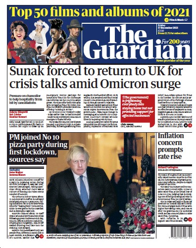The Guardian (UK) Newspaper Front Page for 17 December 2021
