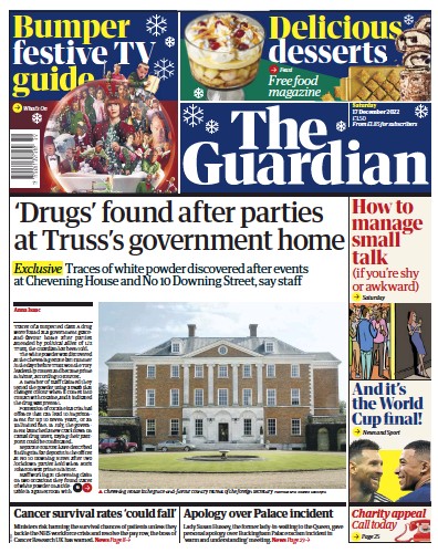 The Guardian Newspaper Front Page for 17 December 2022