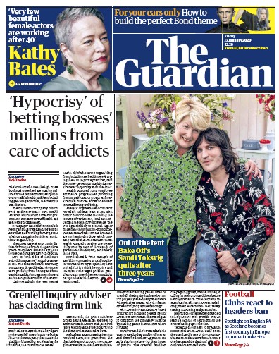 The Guardian Newspaper Front Page for 17 January 2020