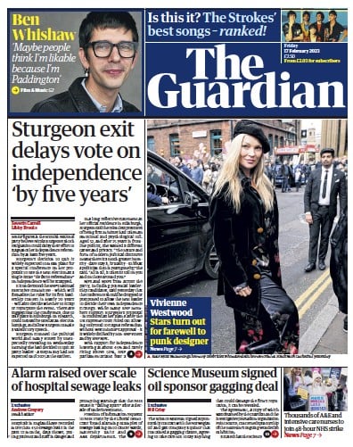 The Guardian (UK) Newspaper Front Page for 17 February 2023
