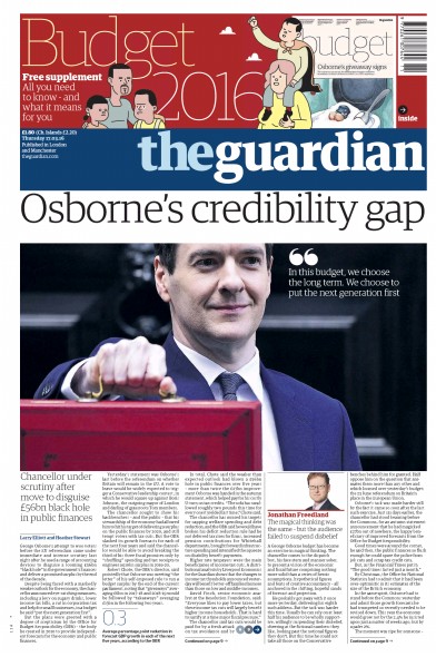 The Guardian Newspaper Front Page for 17 March 2016