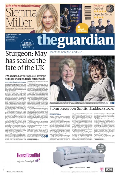 The Guardian Newspaper Front Page for 17 March 2017
