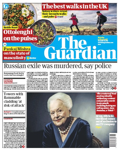 The Guardian Newspaper Front Page for 17 March 2018