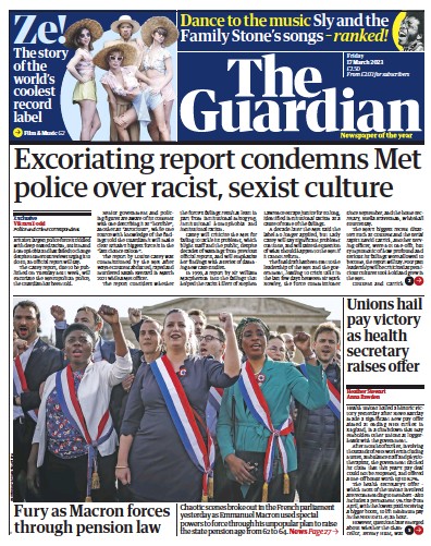 The Guardian (UK) Newspaper Front Page for 17 March 2023