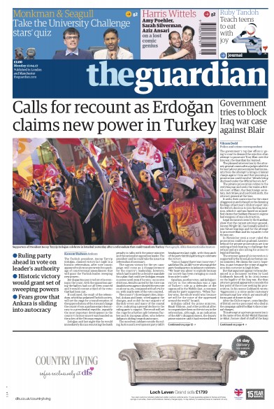 The Guardian Newspaper Front Page for 17 April 2017