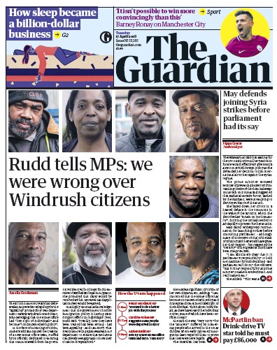 The Guardian Newspaper Front Page for 17 April 2018