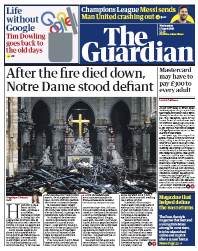The Guardian Newspaper Front Page for 17 April 2019