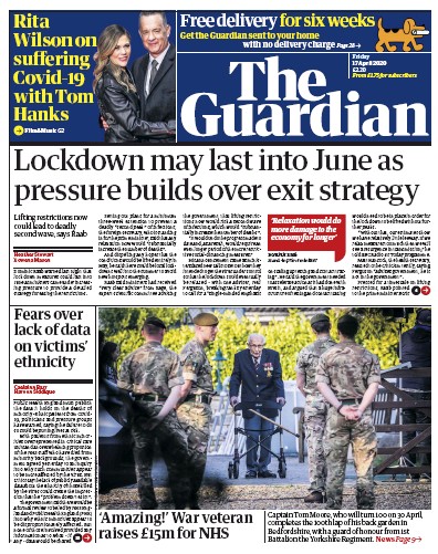 The Guardian Newspaper Front Page for 17 April 2020