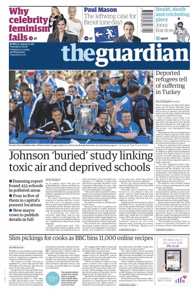 The Guardian Newspaper Front Page for 17 May 2016