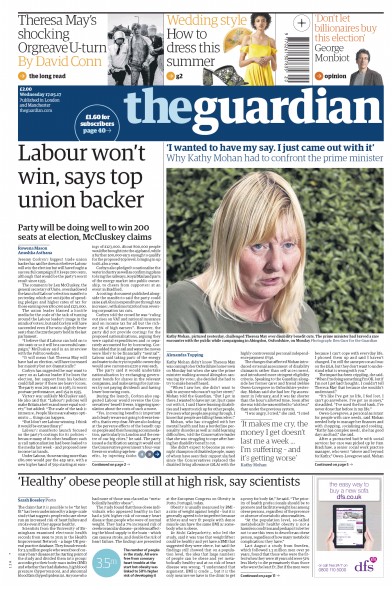 The Guardian Newspaper Front Page for 17 May 2017
