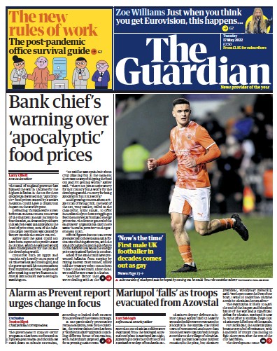 The Guardian (UK) Newspaper Front Page for 17 May 2022