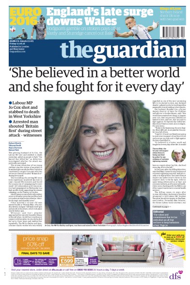 The Guardian Newspaper Front Page for 17 June 2016