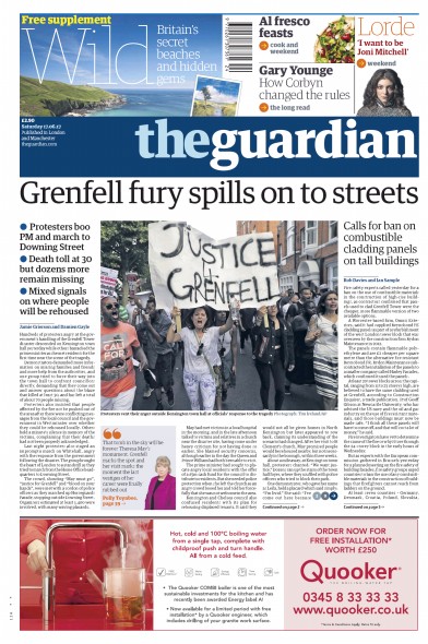The Guardian Newspaper Front Page for 17 June 2017
