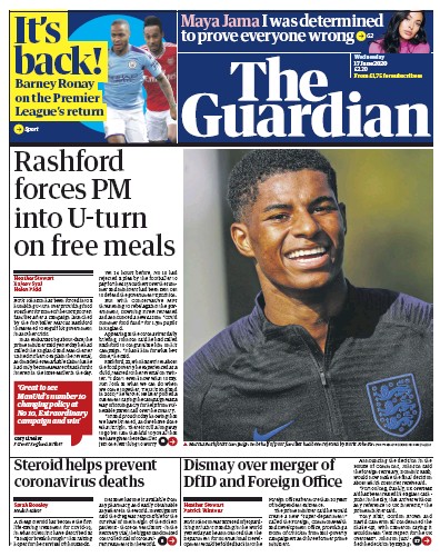 The Guardian Newspaper Front Page for 17 June 2020