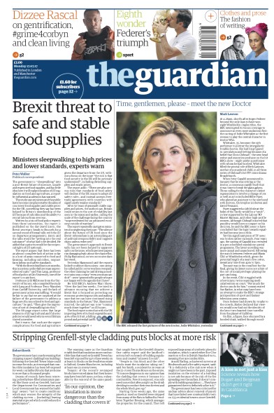 The Guardian Newspaper Front Page for 17 July 2017