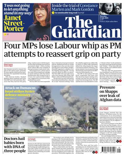 The Guardian (UK) Newspaper Front Page for 17 July 2025
