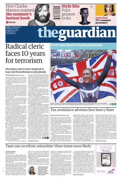 The Guardian Newspaper Front Page for 17 August 2016