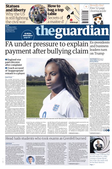 The Guardian Newspaper Front Page for 17 August 2017