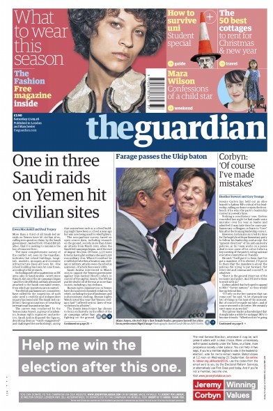 The Guardian Newspaper Front Page for 17 September 2016