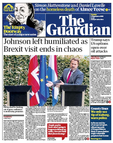 The Guardian Newspaper Front Page for 17 September 2019