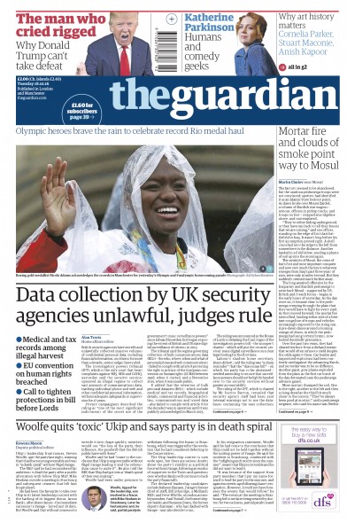 The Guardian Newspaper Front Page for 18 October 2016