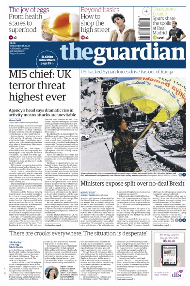 The Guardian Newspaper Front Page for 18 October 2017