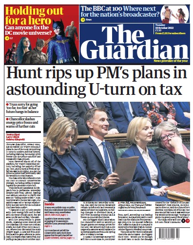 The Guardian (UK) Newspaper Front Page for 18 October 2022