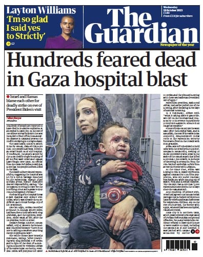 The Guardian (UK) Newspaper Front Page for 18 October 2023