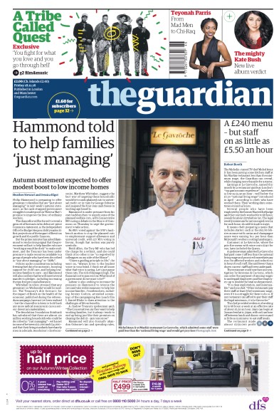 The Guardian (UK) Newspaper Front Page for 18 November 2016