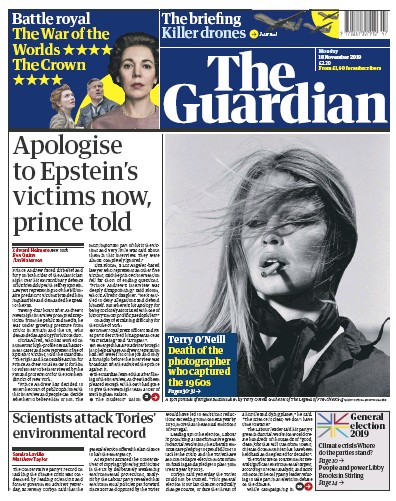The Guardian Newspaper Front Page for 18 November 2019