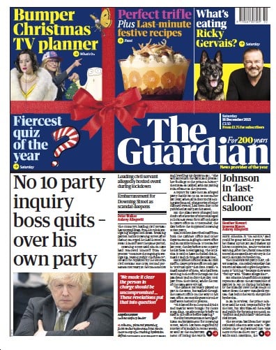 The Guardian (UK) Newspaper Front Page for 18 December 2021