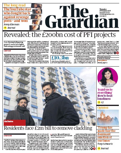 The Guardian (UK) Newspaper Front Page for 18 January 2018