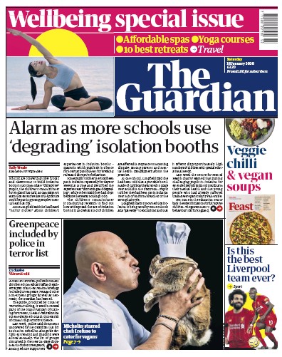 The Guardian Newspaper Front Page for 18 January 2020