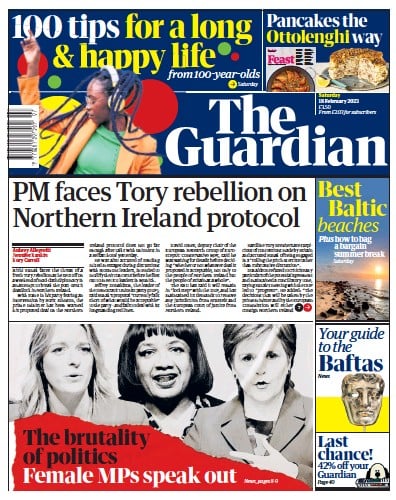 The Guardian (UK) Newspaper Front Page for 18 February 2023