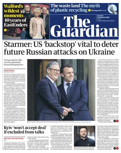 The Guardian (UK) Newspaper Front Page for 18 February 2025