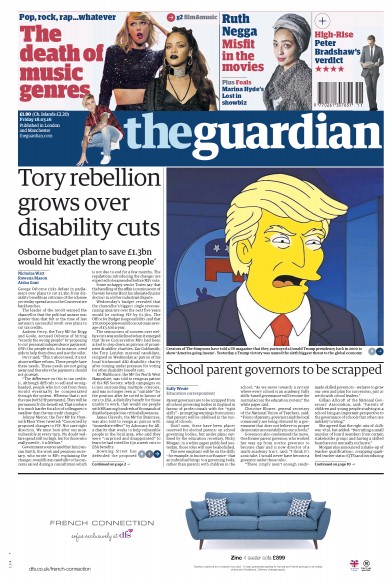 The Guardian (UK) Newspaper Front Page for 18 March 2016
