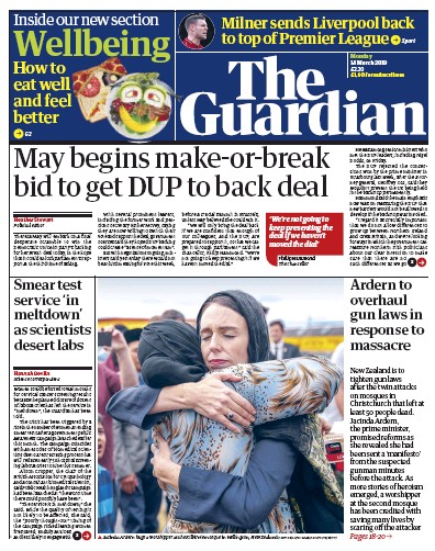 The Guardian (UK) Newspaper Front Page for 18 March 2019
