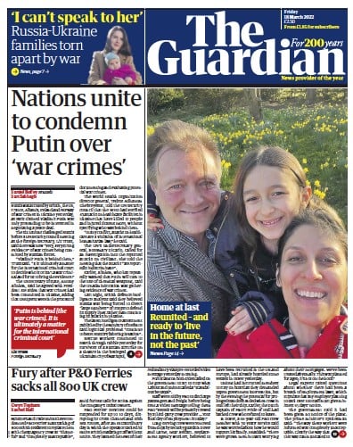The Guardian (UK) Newspaper Front Page for 18 March 2022