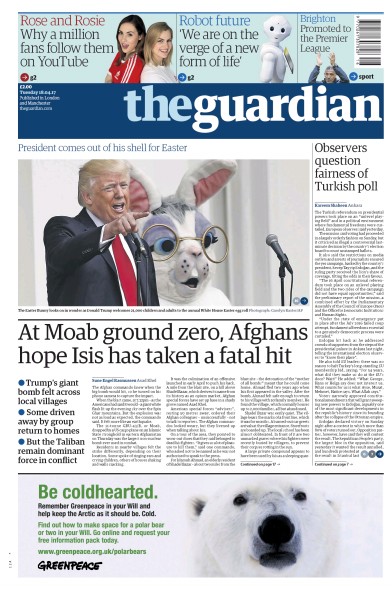 The Guardian Newspaper Front Page for 18 April 2017