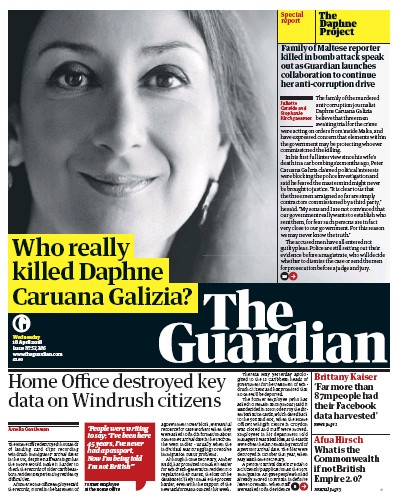 The Guardian Newspaper Front Page for 18 April 2018