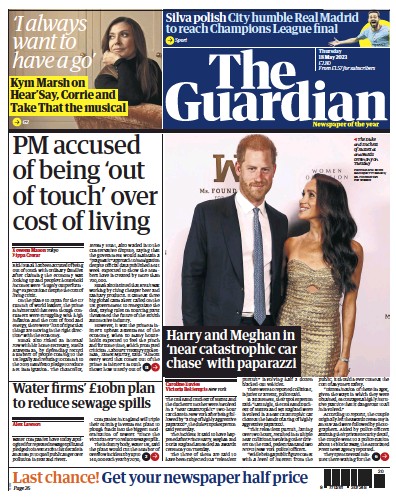 The Guardian (UK) Newspaper Front Page for 18 May 2023