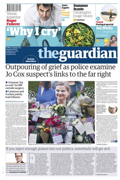 The Guardian Newspaper Front Page for 18 June 2016