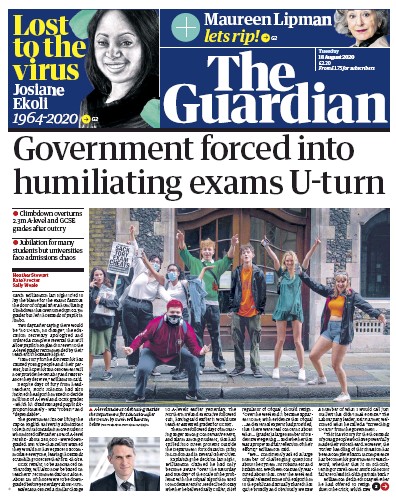 The Guardian Newspaper Front Page for 18 August 2020