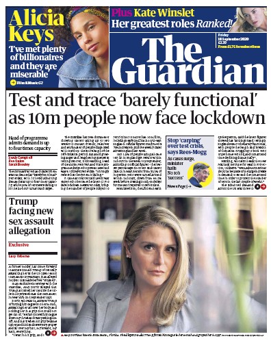 The Guardian Newspaper Front Page for 18 September 2020