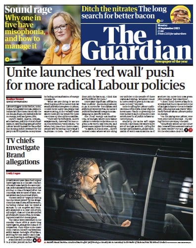 The Guardian (UK) Newspaper Front Page for 18 September 2023