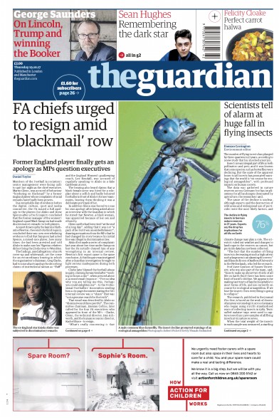 The Guardian (UK) Newspaper Front Page for 19 October 2017