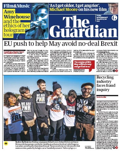 The Guardian (UK) Newspaper Front Page for 19 October 2018