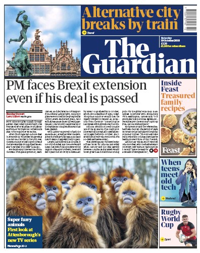 The Guardian Newspaper Front Page for 19 October 2019