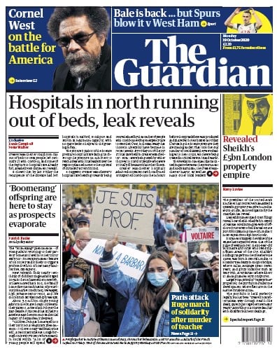 The Guardian Newspaper Front Page for 19 October 2020